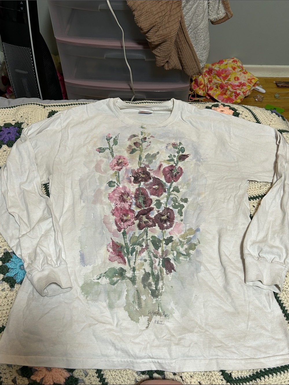 White floral watercolor shirt